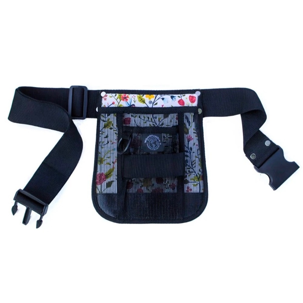 Womanswork Floral Garden Tool Belt Hip Holster Adjustable Black Mesh